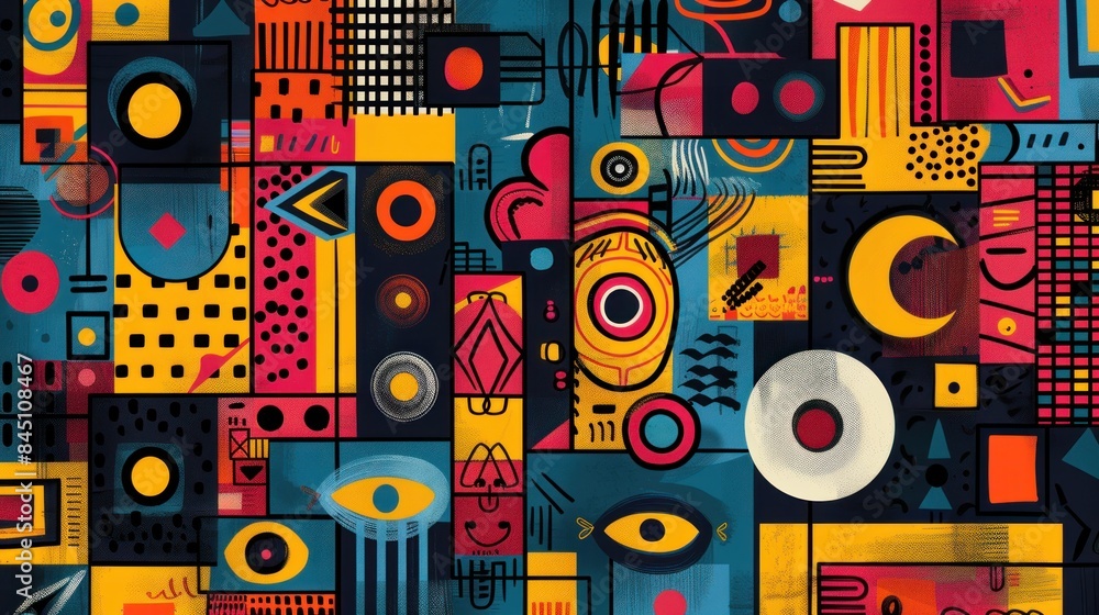 Colorful Background with Abstract Tribal Rectangle Geometric Art Colorful Background with Abstract Tribal Rectangle Geometric Art