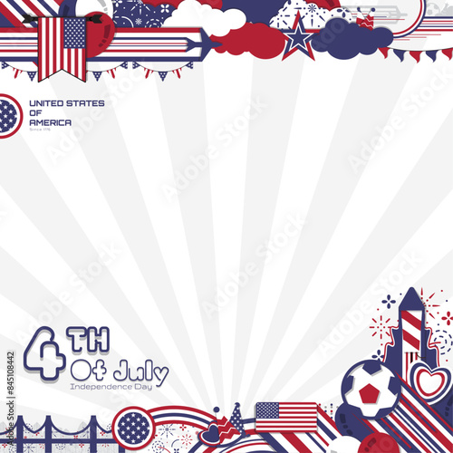 Celebration of the national holiday of independence United States of America, post social media template