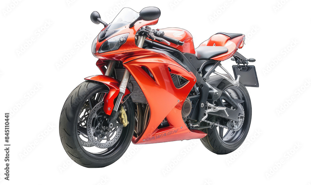 Powerful red motorcycle standing in bright studio setting Powerful red motorcycle standing in bright studio setting