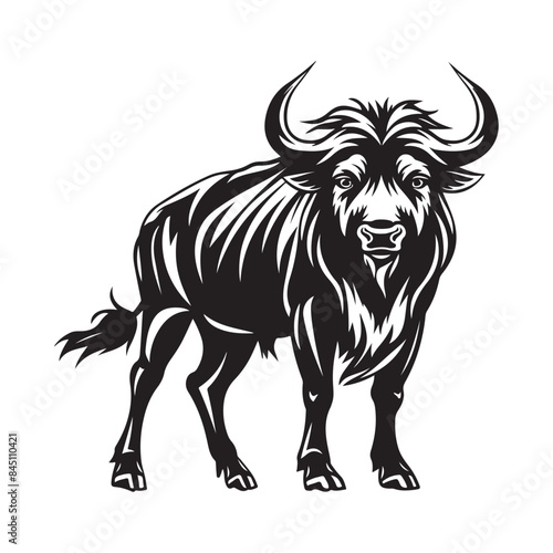 Wildebeest standing african wildlife animal Stock Vector isolated on white background