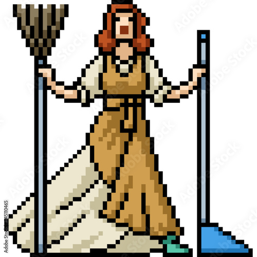 pixel art of woman housewife cleaning
