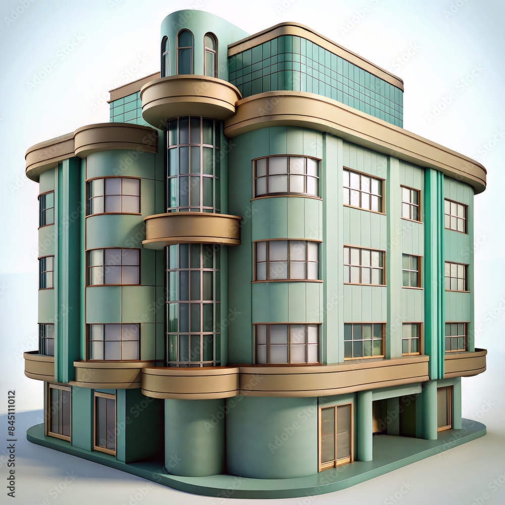 3D Render of an Art Deco Apartment Building, on isolated white background, Generative AI 3D Render of an Art Deco Apartment Building, on isolated white background, Generative AI
