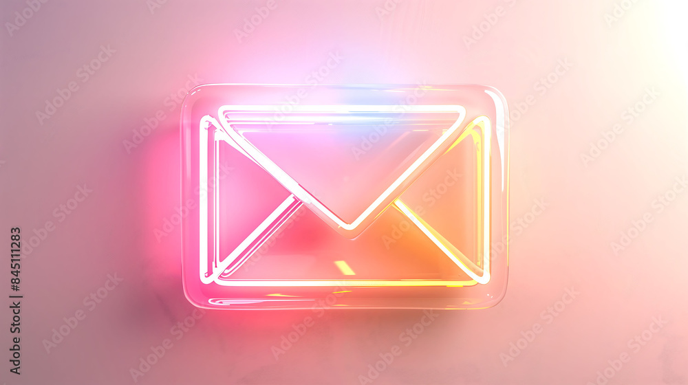 3D email icon in glass effect on a beautiful pastel background.
