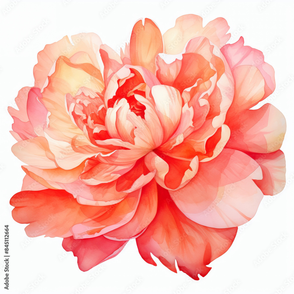 A close-up of a large, lush peony painted in watercolor, showcasing vibrant shades of pink and coral with delicate petal textures. A close-up of a large, lush peony painted in watercolor, showcasing vibrant shades of pink and coral with delicate petal textures.