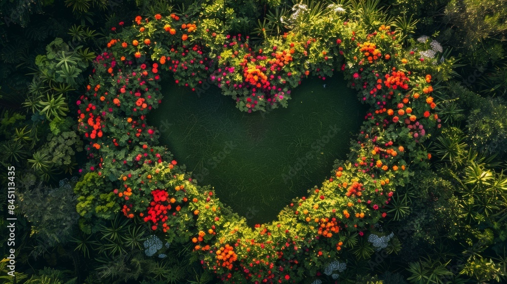 Aerial view of a flower bed designed in the shape of a heart. Aerial view of a flower bed designed in the shape of a heart.