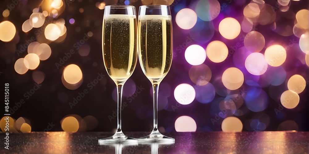 Two glasses of champagne with glitter lights bokeh background Two glasses of champagne with glitter lights bokeh background