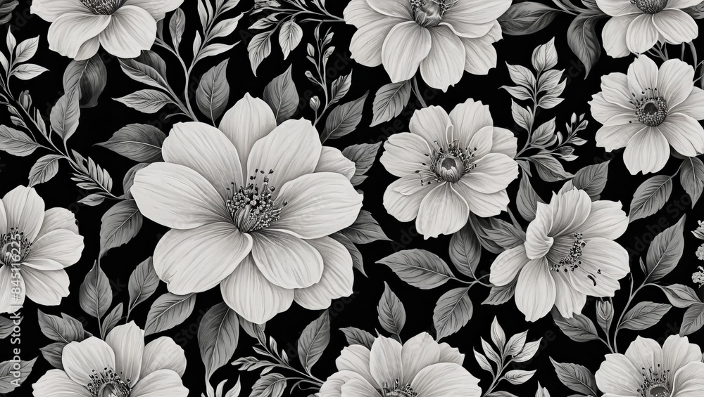 Black and White Floral Pattern. Black and White Floral Pattern.