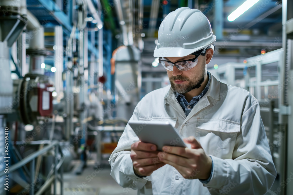 Engineer Using Tablet in Manufacturing Facility Engineer Using Tablet in Manufacturing Facility