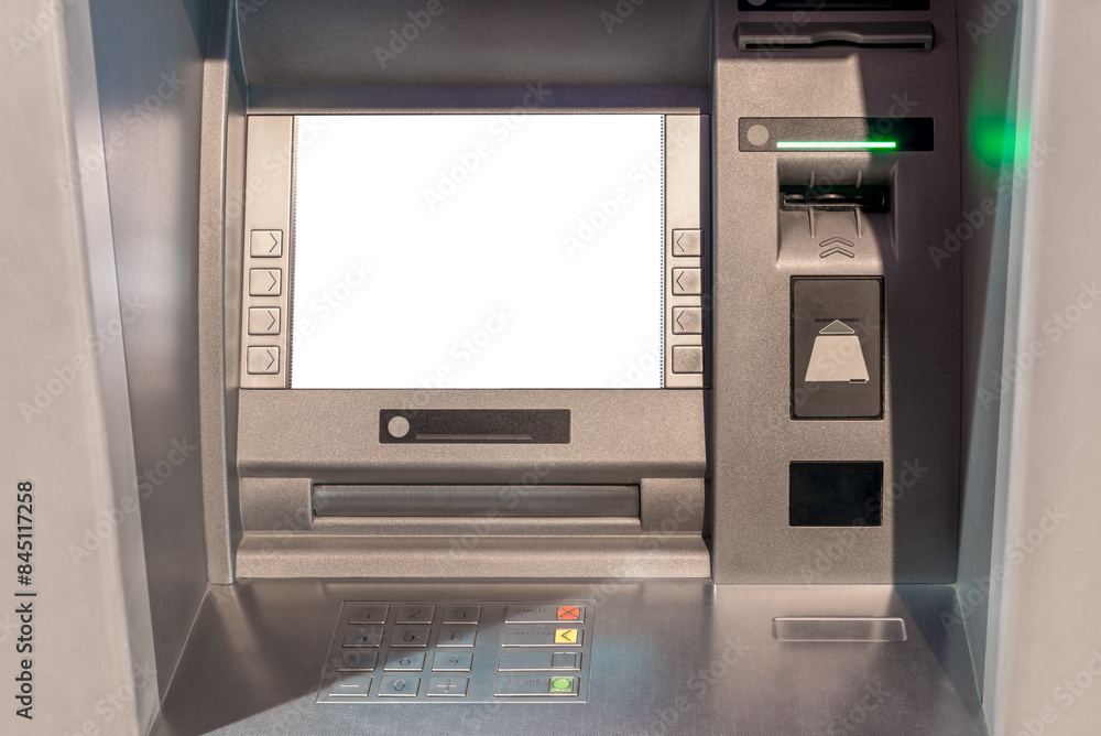 Mockup Of ATM Machine Close-Up With Blank Screen For Your Branding Mockup Of ATM Machine Close-Up With Blank Screen For Your Branding