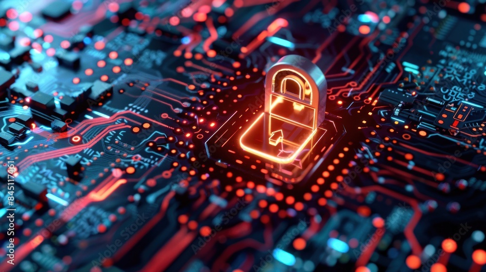 Fototapeta premium Amazing image Secure digital padlock that protects data and online security.AI generated image
