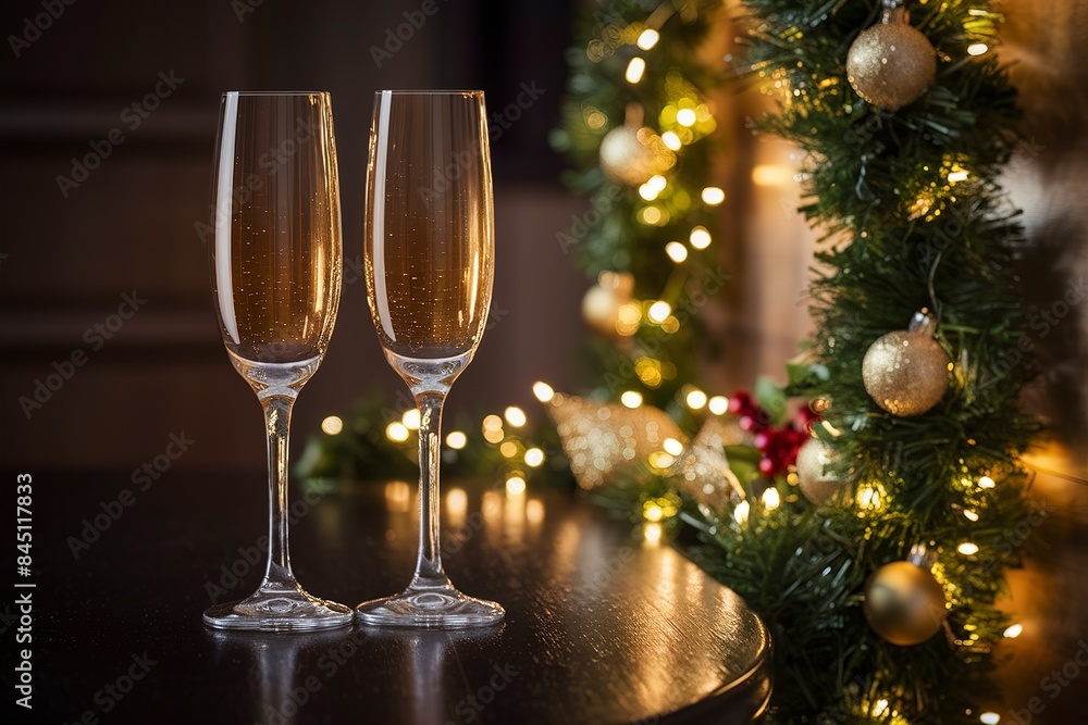 Two glasses of champagne on a wooden table Two glasses of champagne on a wooden table