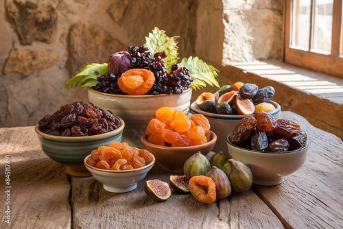 Various dried fruit in bowls