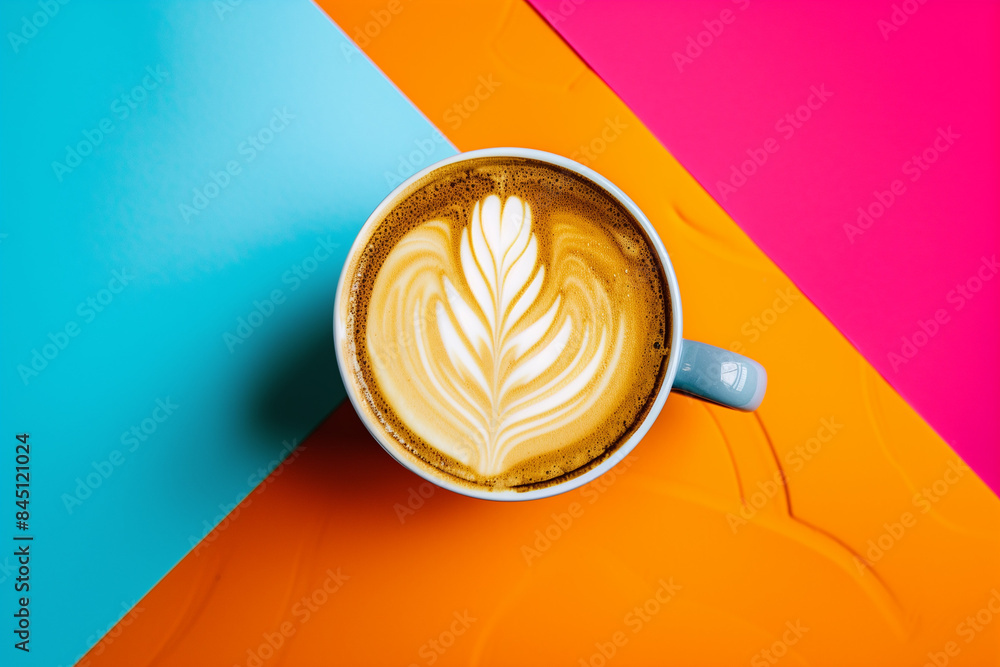 top view of a latte on vibrant colored background,
top view of a latte on vibrant colored background,