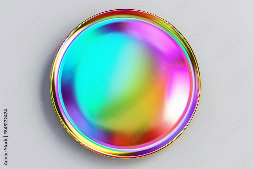 Holographic sticker. Golden label gradient stamp. Metal texture badge. Iridescent rainbow foil in round shape.
Holographic sticker. Golden label gradient stamp. Metal texture badge. Iridescent rainbow foil in round shape.