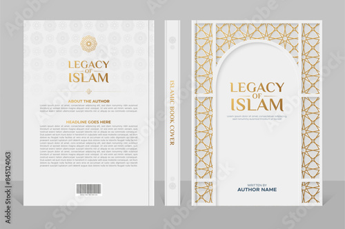 Arabic Islamic style A4 size book cover design with Arabic pattern and ornamental frames photo