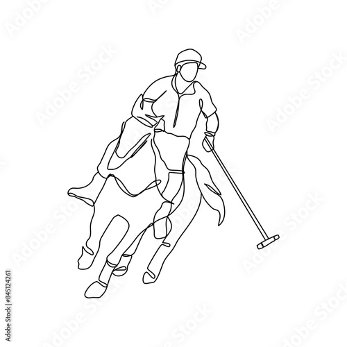 Horseback riding and horse polo sport one line art. Continuous line drawing rider.
