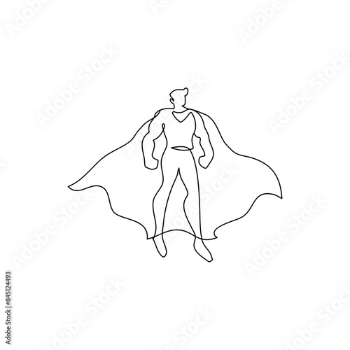 Super hero with a cape. standing man hero in continuous line drawing. Vector illustration