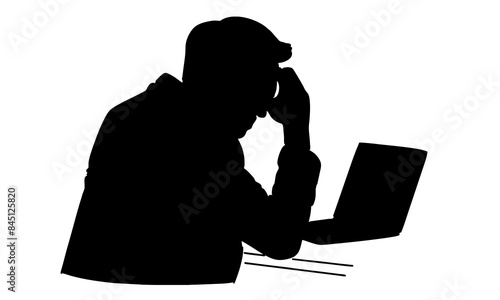 silhouette of overworked businessman is under stress with headache