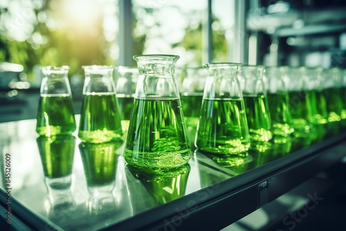 Marine plankton or Microalgae culture into a test tube in laboratory, Green algae or phytoplankton can produce biofuel industry, Algae fuel, food, industries or biotechnology is developing sustainably