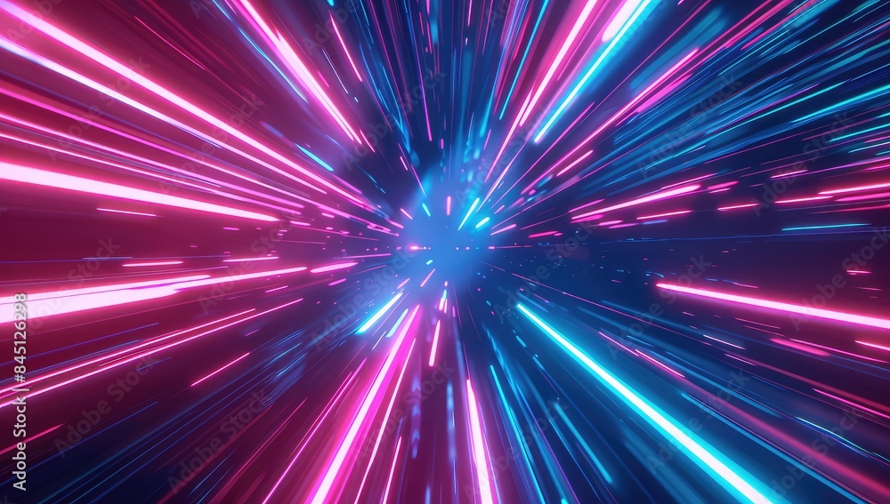 3d Render, Blue purple light line through dark background, hyper speed warp in space. 3d Render, Blue purple light line through dark background, hyper speed warp in space.