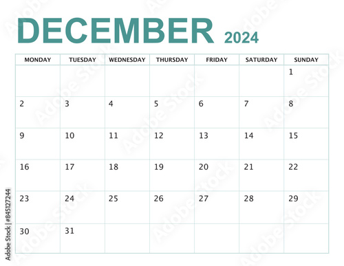 DECEMBER Calendar year 2024 with monday start
