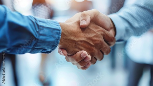 A close-up photo of a handshake between two business professionals, symbolizing the forging of new connections photo