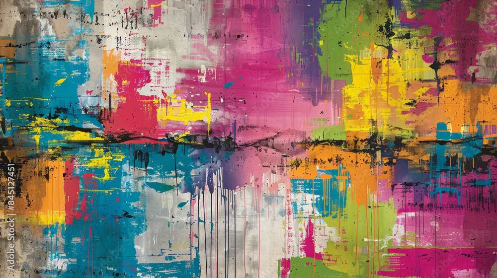 Fototapeta premium A colorful painting with splatters of paint that appears to be abstract