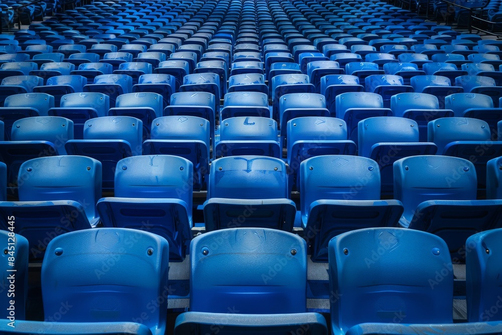 Fototapeta premium rows of blue seats in an empty stadium