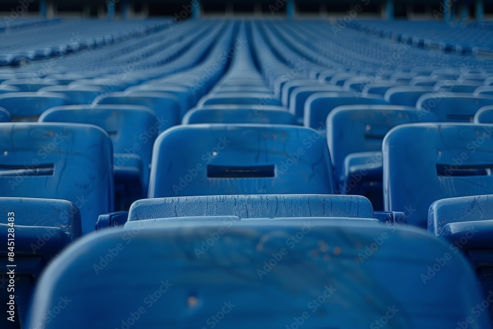 Fototapeta premium rows of blue seats in an empty stadium