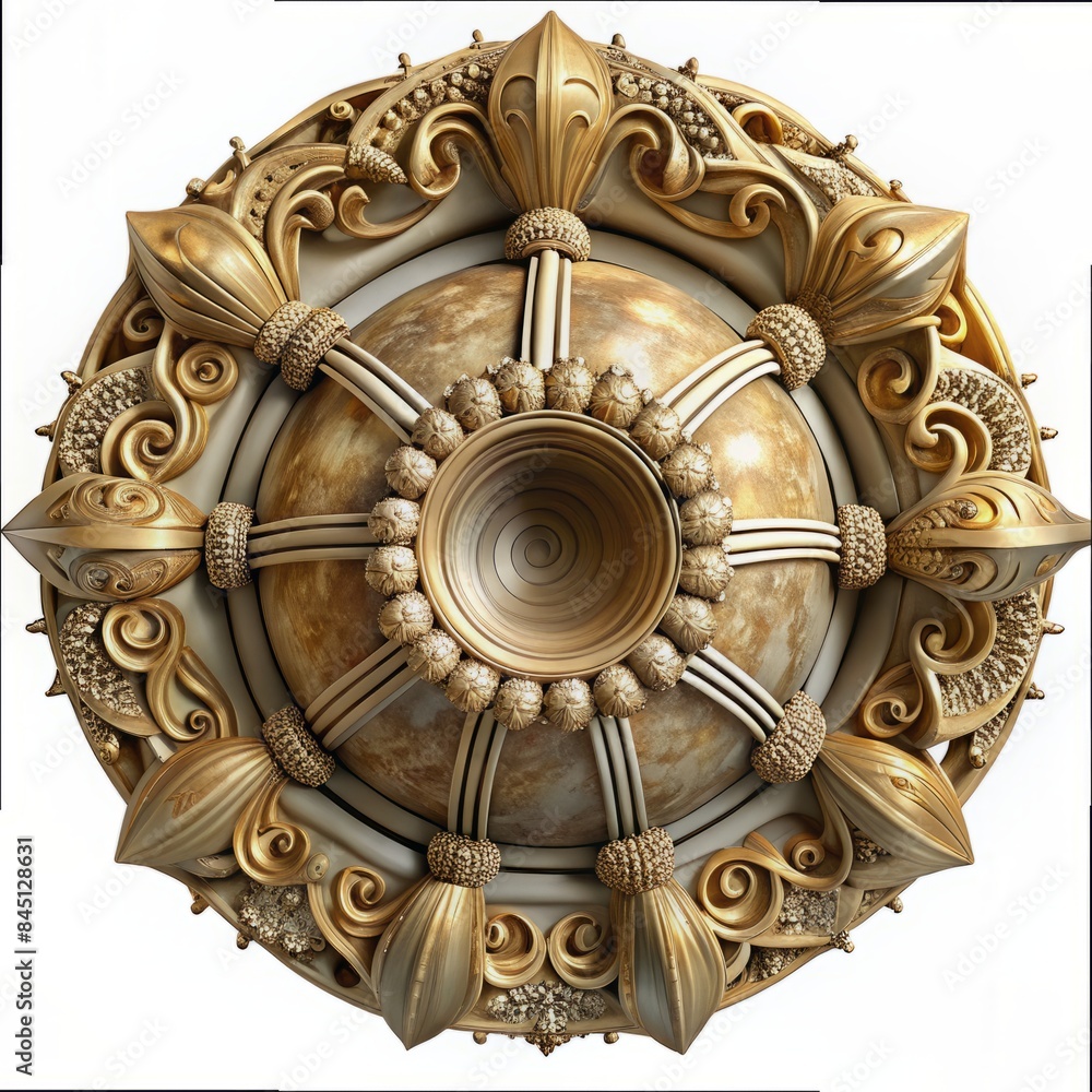 Naklejka premium 3D Render of a Baroque Chapel Ceiling, on isolated white background, Generative AI