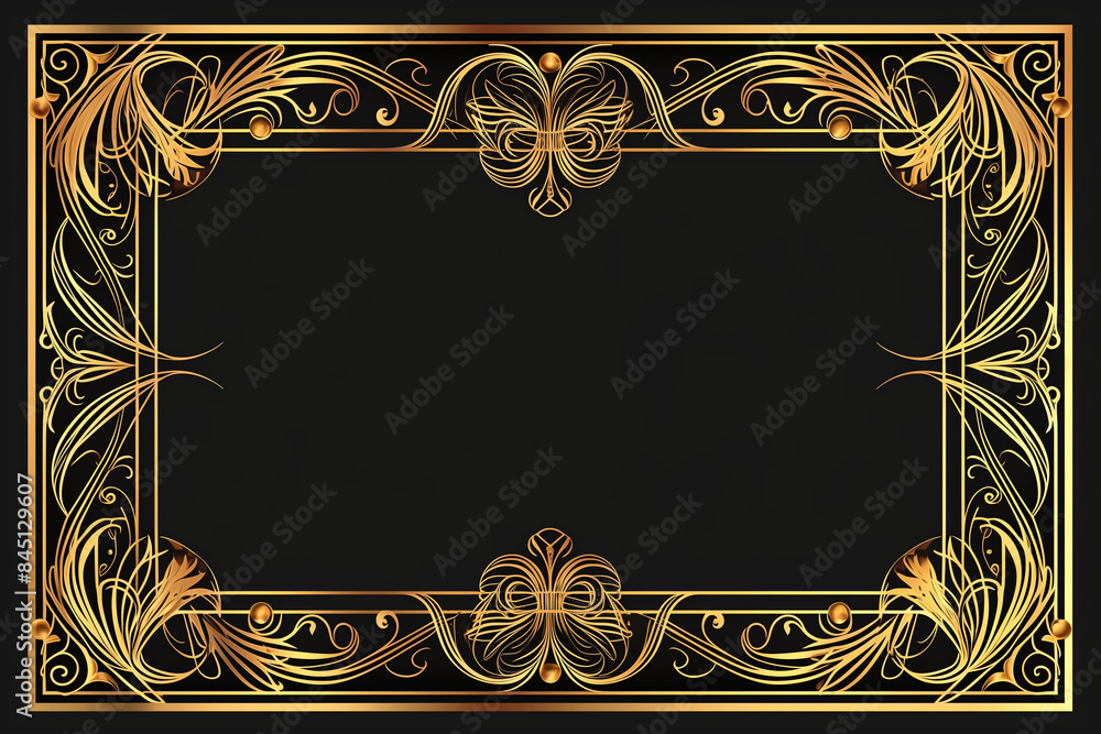 Golden art deco frame with ornament. Retro golden art deco or art nouveu frame in roaring 20s style. ,