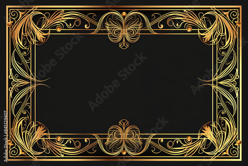 Obraz na płótnie Golden art deco frame with ornament. Retro golden art deco or art nouveu frame in roaring 20s style. ,
w salonie