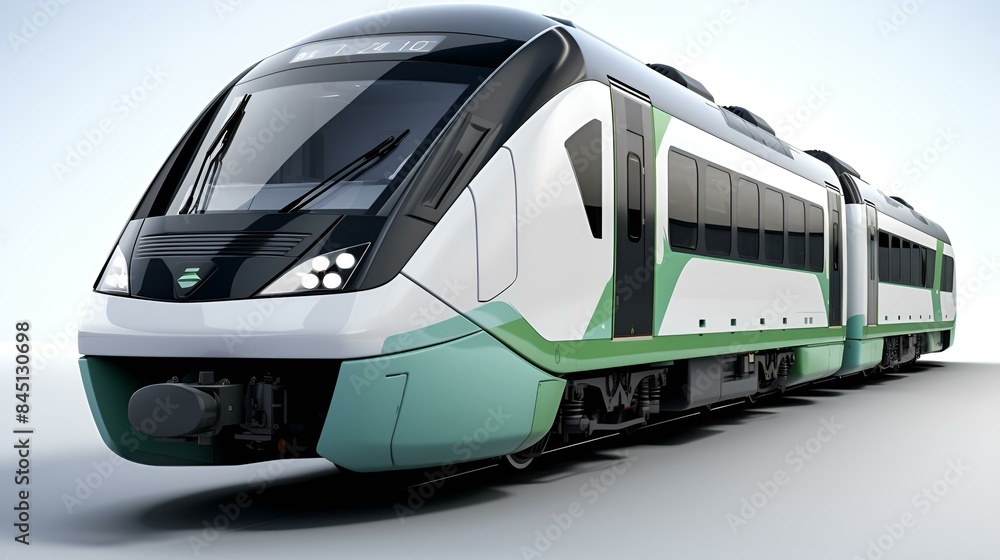 Fototapeta premium Green and white train on white background.