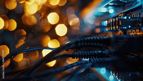 A detailed view of a bundle of wires. Can be used to illustrate technology, connectivity, or electrical systems