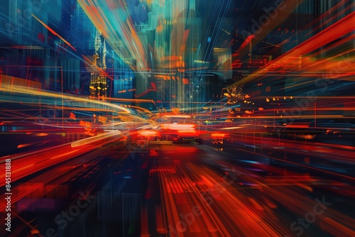 Blurred bokeh effect in a cityscape at night with neon lights, urban entertainment and nightlife.