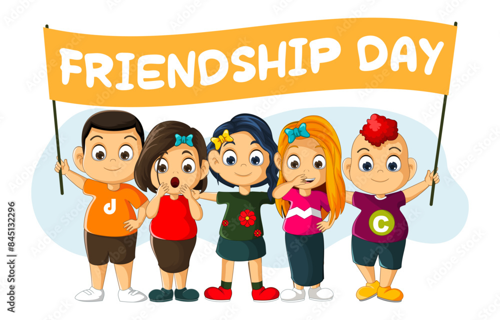 Happy Friendship Day with illustration of happy kids together Happy Friendship Day with illustration of happy kids together