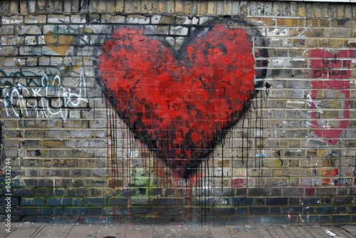 A heart painted on a brick wall with the word FRX on it