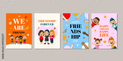 Set of Happy Friendship Day illustration for social media post, cover, banner