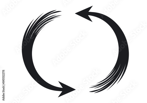 手描き筆タッチのざっくり矢印素材/循環・黒	