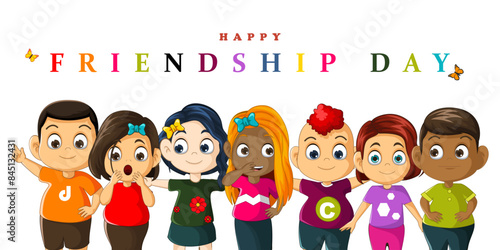 Happy Friendship Day with illustration of happy kids together