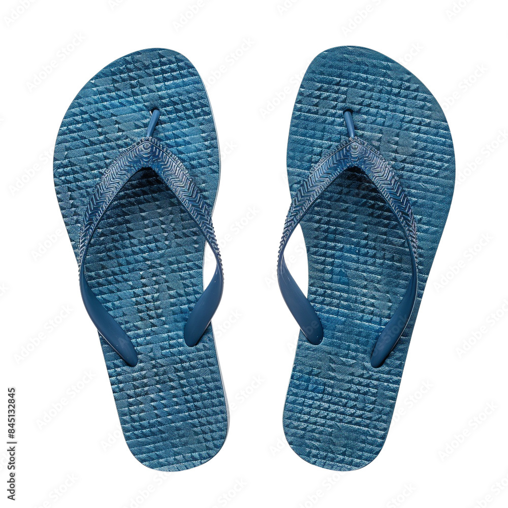 Blue flip-flops isolated on a white background, perfect for summertime, beach vacations, and casual footwear needs. Blue flip-flops isolated on a white background, perfect for summertime, beach vacations, and casual footwear needs.