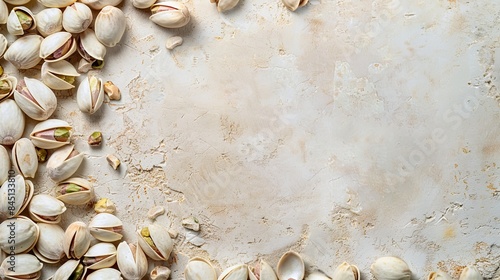 Scattered Pistachios on Rustic Background
