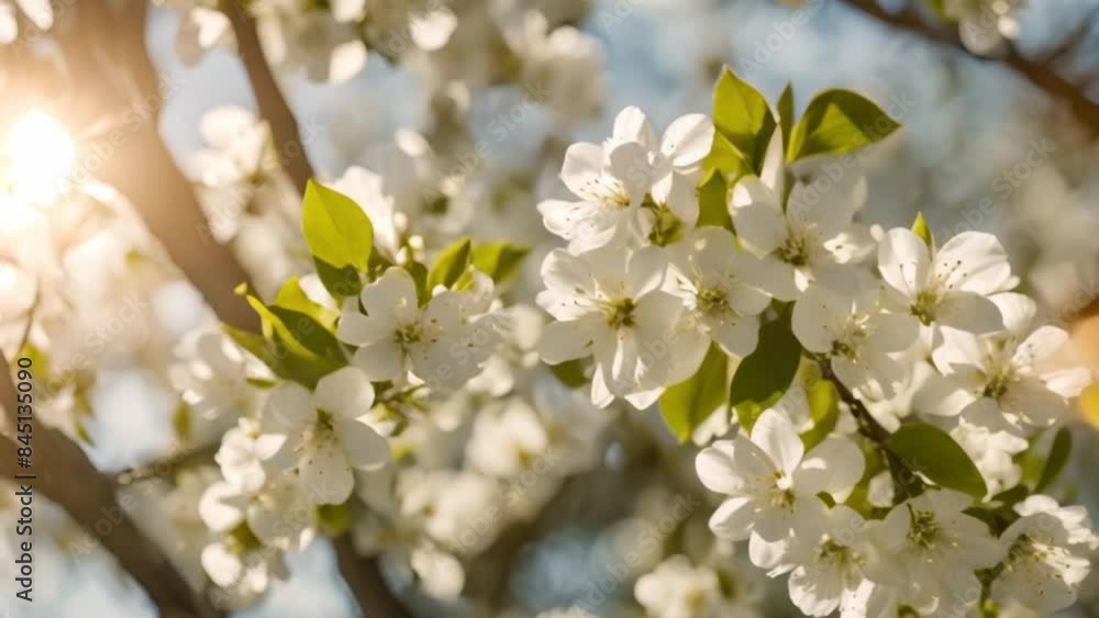 Flowering cherry on a clear day in April on the blue sku background Flowering cherry on a clear day in April on the blue sku background