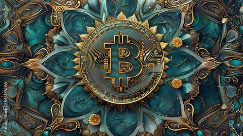 An intricate Bitcoin mandala in a digital art style