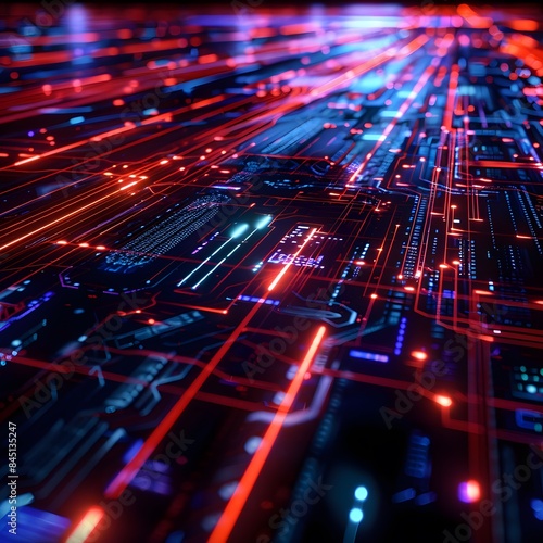 Fiber optic cables with bright spots on dark background celebrating Christmas, exploding fireworks, designed patterns, and fast internet speed, communicating light and data in colorful network