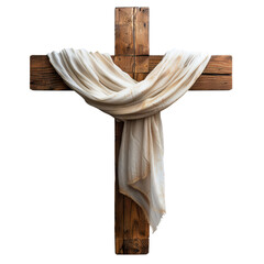 Wooden Cross Draped With White Cloth On A Transparent Background Clipart