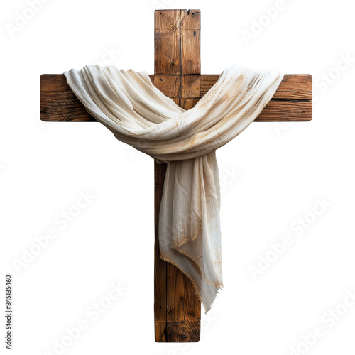 Wooden Cross Draped With White Cloth On A Transparent Background Clipart