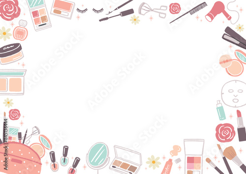 かわいいコスメ　化粧品のイラストのフレームイラスト