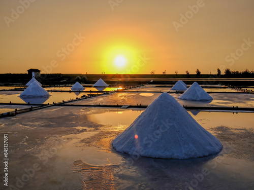 360 years of thriving salt industry at Jing Zhai , Tile Paved Salt Fields, sunset view photo