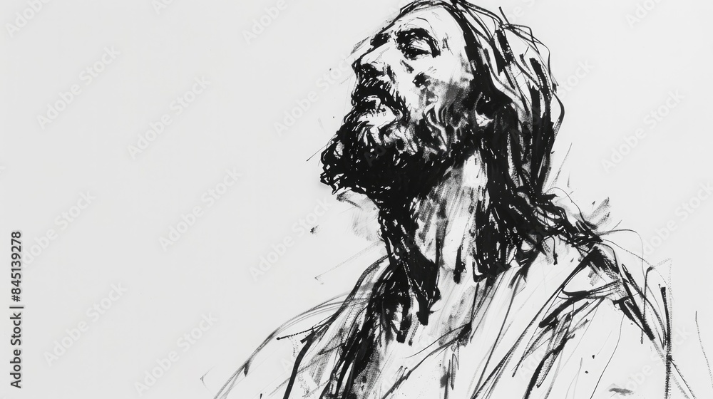 Jesus Christ. Digital illustration in black and white. Sketch style. Jesus Christ. Digital illustration in black and white. Sketch style.